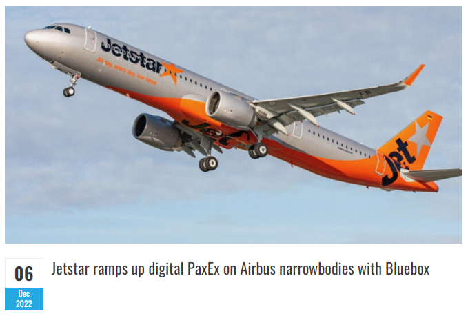 The RGN headline along with a photograph of a Jetstar A321LR, with its grey and orange livery, photographed in flight. Image: Jetstar